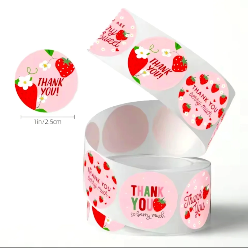 Strawberry Thank You Stickers - Pink - Picture 3 of 3